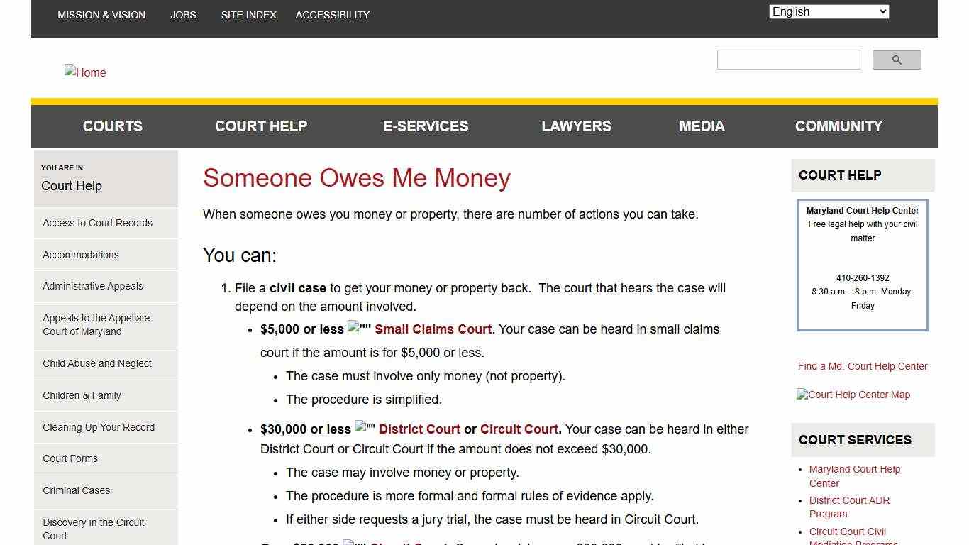 Someone Owes Me Money Maryland Courts